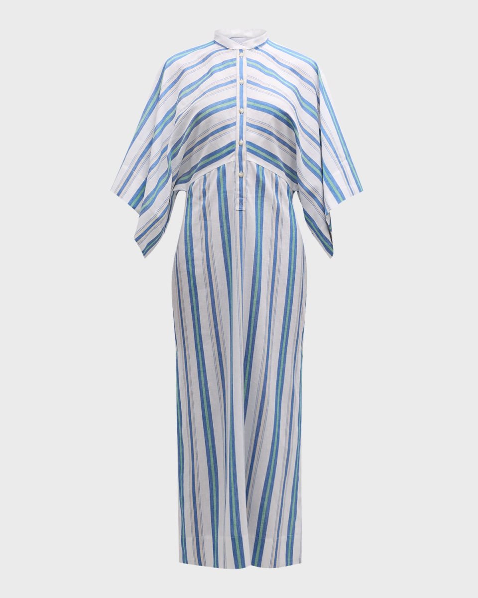 Verdi Linen Cotton Stripe Midi Caftan Dress